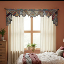  Indian Boho Blue Valance Toran with Silver Embroidery – Ethnic Window Topper & Wall Décor