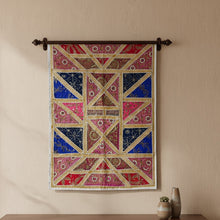  Vintage Pink Blue Beaded Sari Tapestry – Handcrafted Indian Decorative Wall Hanging