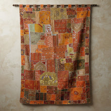  Vintage Russet Patchwork Wall Hanging – Handmade Ethnic Tapestry