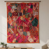 Indian Zardozi Bed Throw – Orange Pink Vintage Sari Tapestry | Hand-Embroidered Boho Wall Décor