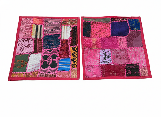 Boho Patchwork Cushion Covers – Pink Decorative Throw Pillows for Vibrant Living Room 