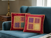 Set of 2 Red Embroidered Patchwork Throw Pillow Shams – Handmade Cotton Decorative Cushion Covers for Sofa
