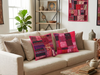 Set of 2 Pink Bohemian Sofa Cushion Covers – Embroidered Patchwork Cotton Throw Pillow Covers