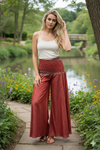 Boho-Chic Red Floral Palazzo Pants – Breezy Divided Gypsy Skirt for Women