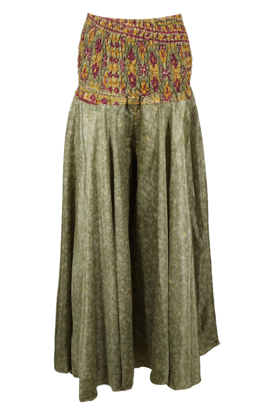 Women's Sage Green Boho Palazzo Pants – Handmade Floral Wide Leg Flowy Trousers  SM