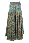 Handmade Bohemian Wide-Leg Pants – Beige & Green Flowy Divided Skirt for Women SM