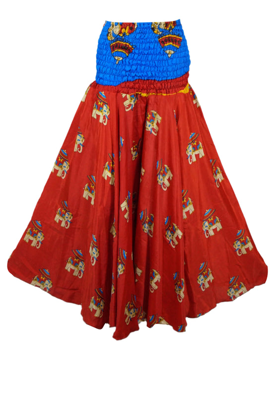 Red Boho Palazzo Pants – Flowy Wide-Leg Trousers with Elephant & Floral Print for Women SM