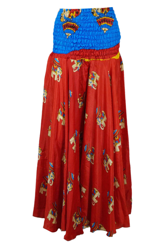  Red Boho Palazzo Pants – Flowy Wide-Leg Trousers with Elephant & Floral Print for Women SM