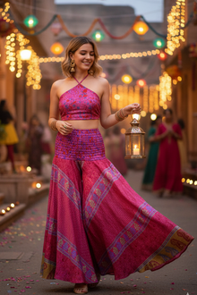  Bohemian Rouge Pink Skirt Pants – Handmade Flowy Flared Boho Beach Trousers for Women SM