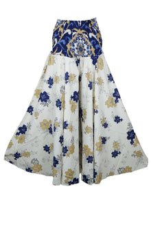  White & Blue Floral Boho Pants – Handmade Relaxed Wide-Leg Divided Trousers SM