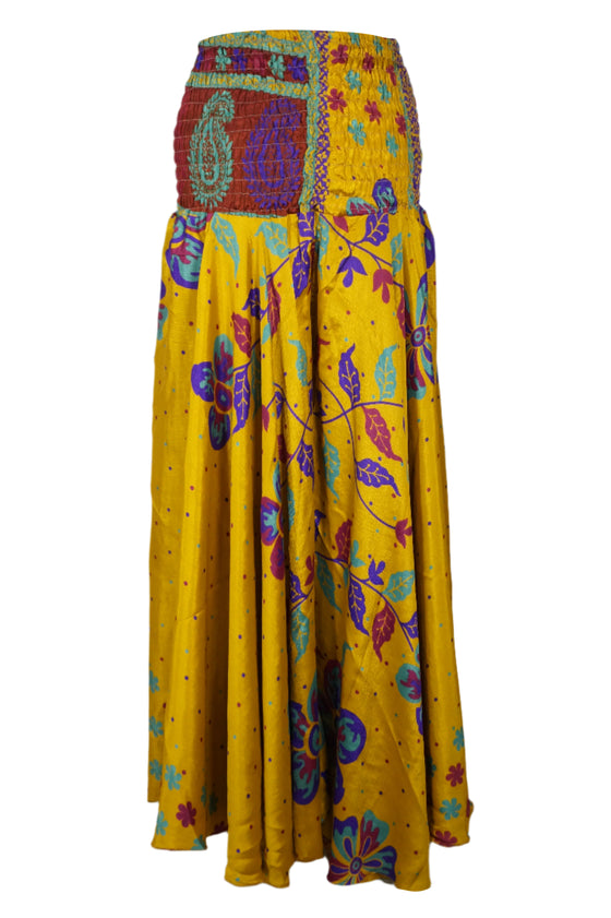 Golden Medallion Boho Palazzo Pants – Handmade Flowy Wide-Leg Divided Skirt SM