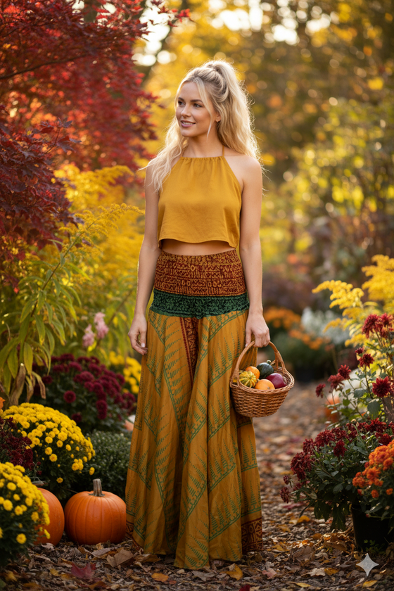 Bohemian Mustard Yellow Flared Skirt Pants – Handmade, Flowing & Breezy Summer Style SM
