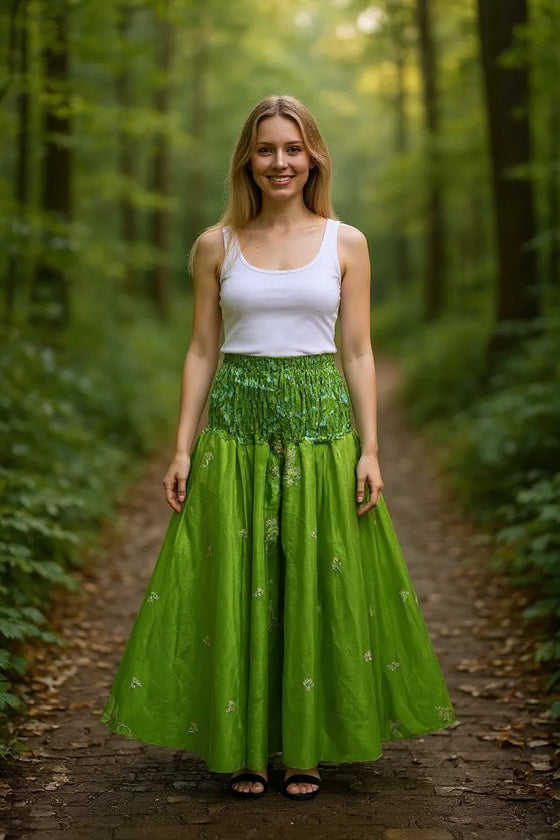Boho Hippie Apple Green Floral Palazzo Pants - Breezy &amp; Spring-Ready SM. These comfortable and secure pants are versatile, perfect for any occasion from formal events to a day out at the beach.