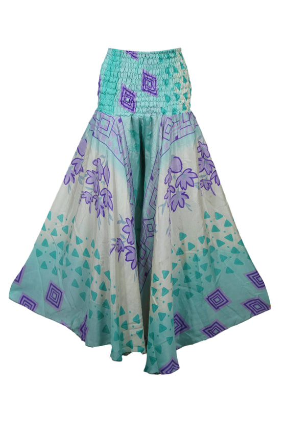 Bohemian Sky Blue & Purple Floral Palazzo Pants – Spring Chic Wide-Leg Pants for Women  SM
