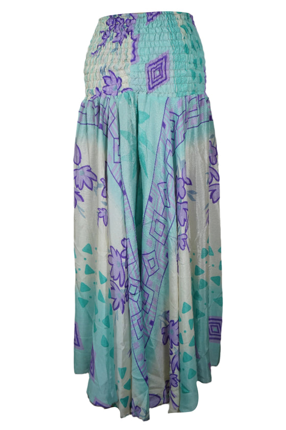 Bohemian Sky Blue & Purple Floral Palazzo Pants – Spring Chic Wide-Leg Pants for Women  SM