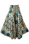 Handmade Bohemian Beige & Blue Dot Print Wide-Leg Pants – Flowy Split Palazzo Skirt SM