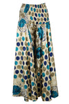 Handmade Bohemian Beige & Blue Dot Print Wide-Leg Pants – Flowy Split Palazzo Skirt SM