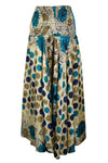 Handmade Bohemian Beige & Blue Dot Print Wide-Leg Pants – Flowy Split Palazzo Skirt SM