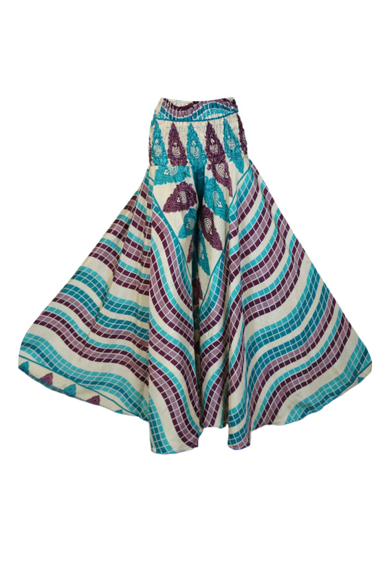 Bohemian Purple-Blue Wide-Leg Palazzo Pants – Flowing Divided Skirt Style for Women SM