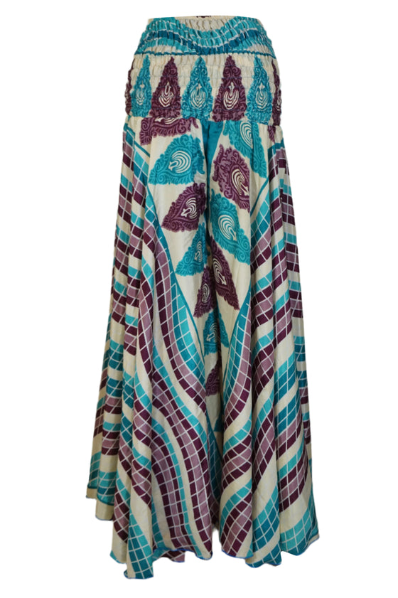 Bohemian Purple-Blue Wide-Leg Palazzo Pants – Flowing Divided Skirt Style for Women SM
