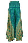 Bohemian Beige & Sea Green Floral Palazzo – Flowy Resort Wear Wide-Leg Pants SM