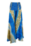 Bohemian Beige & Blue Wide-Leg Palazzo with a Graceful Flowing Silhouette SM