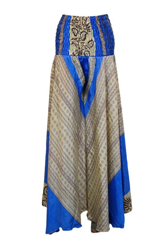 Bohemian Beige & Blue Wide-Leg Palazzo Pants – Effortlessly Elegant & Flowy SM