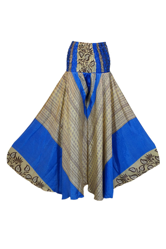 Bohemian Beige & Blue Wide-Leg Palazzo Pants – Effortlessly Elegant & Flowy SM