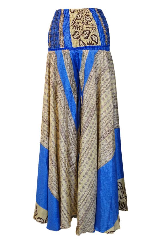 Bohemian Beige & Blue Wide-Leg Palazzo Pants – Effortlessly Elegant & Flowy SM