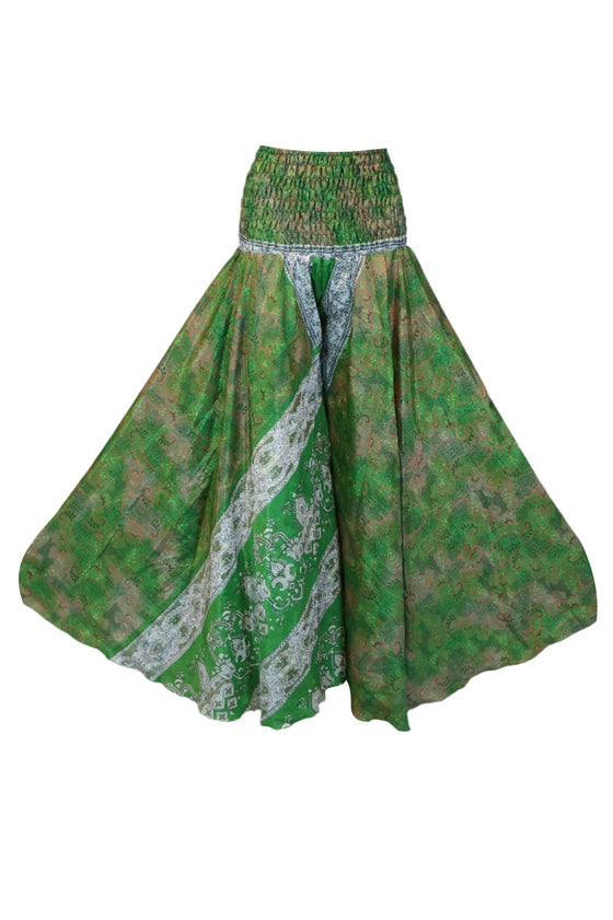 Boho Hippie Forest Green Floral Palazzo – Flowing, Spring-Inspired Wide-Leg Pants SM