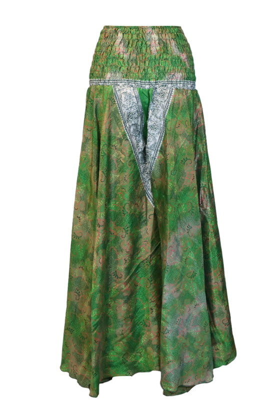 Boho Hippie Forest Green Floral Palazzo – Flowing, Spring-Inspired Wide-Leg Pants SM