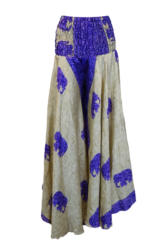 Bohemian Purple Elephant Print Palazzo Pants – Flowing, Stylish , and Artfully Handcrafted SM