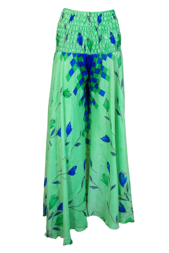 Emerald Green Boho Floral Palazzo – Flowing, Spring-Ready Wide-Leg Pants SM