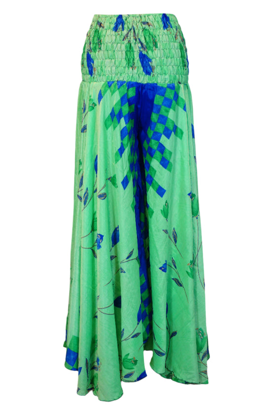 Emerald Green Boho Floral Palazzo – Flowing, Spring-Ready Wide-Leg Pants SM