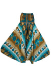 Handmade Boho Palazzo Pants – Breezy Brown & Blue Apple Print, Effortlessly Chic SM