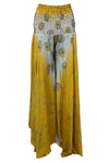 Bohemian Mango Yellow Wide-Leg Pants – Handmade Flowy Split Palazzo Elegance SM
