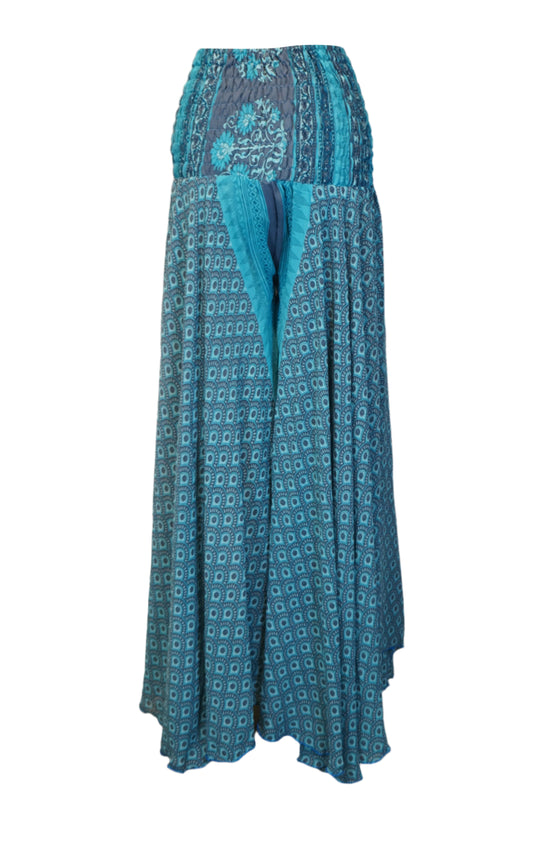 Handmade Sea Blue Boho Palazzo Pants – Flowing, Flared, and Effortlessly Stylish SM