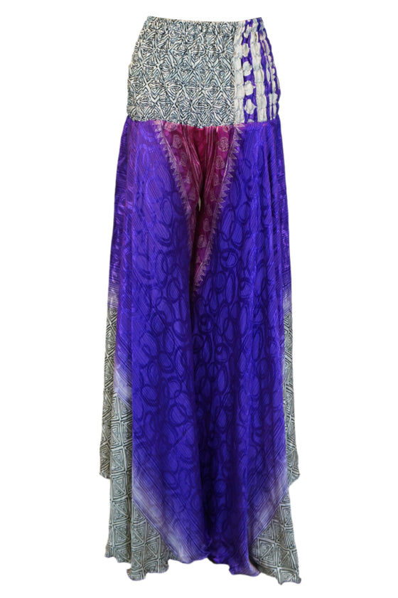 Bohemian Wide Leg Palazzo Pants Bell Bottom Flare Pants, Purple and White Yoga Pants SM