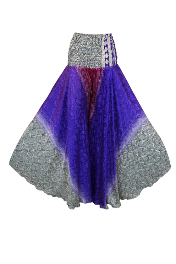 Bohemian Wide Leg Palazzo Pants Bell Bottom Flare Pants, Purple and White Yoga Pants SM