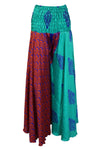 Hippie Boho Wide-Leg Flare Pants, Sea Green and Red Palazzo Pant Style SM