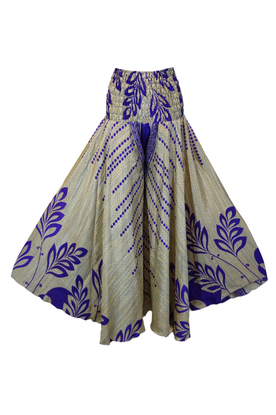 Boho Flowy Flare Pants – Beige and Purple Leaf Print, Hippie-Inspired Palazzo Pant SM