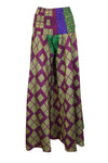 Green and Purple Boho Flare Pants – Hippie-Inspired Box Print Palazzo Trousers SM
