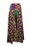 Green and Purple Boho Flare Pants – Hippie-Inspired Box Print Palazzo Trousers SM