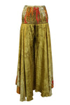 Olive Green Boho Flare Pants – Hippie-Inspired Box Print Palazzo Style Pant SM