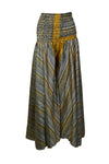 Bohemian Gold Boho Flare Pants – Hippie-Inspired Box Print Palazzo Trousers SM
