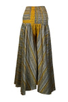 Bohemian Gold Boho Flare Pants – Hippie-Inspired Box Print Palazzo Trousers SM