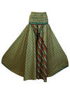 Bohemian Seaweed Green Flare Pants – Hippie-Inspired Box Print Palazzo SM