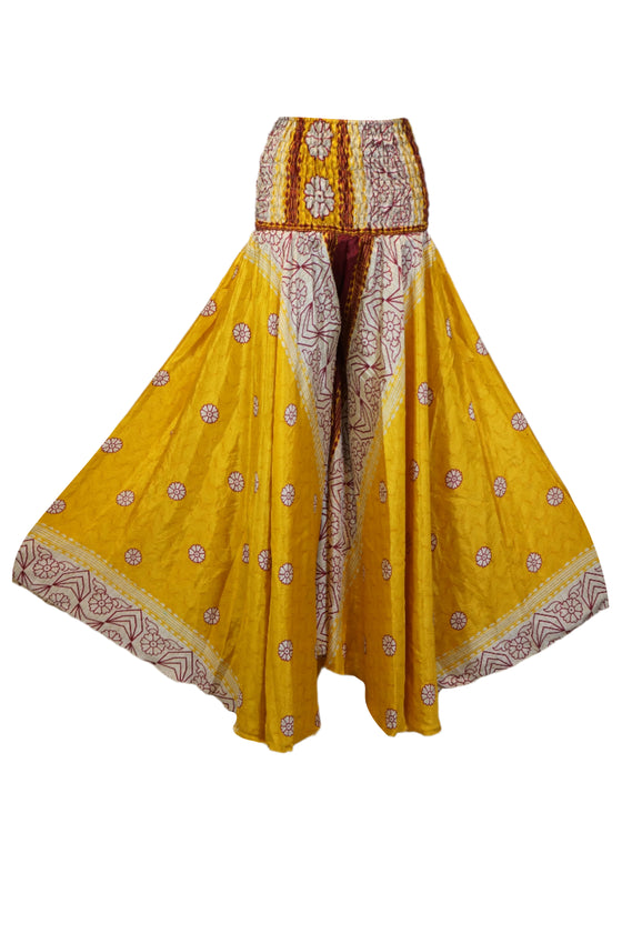 Handmade Bohemian Wide-Leg Pants in Gold Yellow – Flowy Split Palazzo Elegance SM