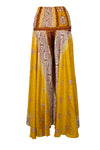 Handmade Bohemian Wide-Leg Pants in Gold Yellow – Flowy Split Palazzo Elegance SM