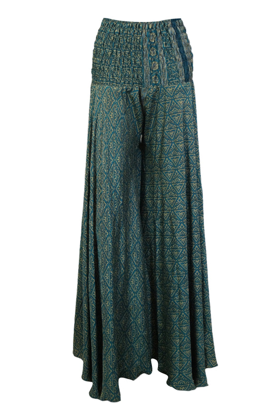 Handmade Ocean Blue Boho Floral Palazzo Pants – Effortlessly Elegant & Breezy SM